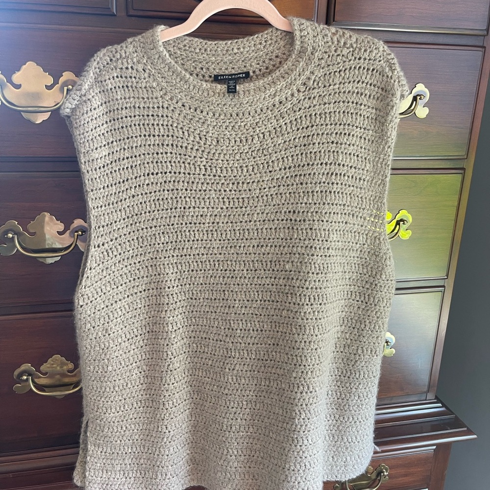 Eileen Fisher Textured Knit Baby Alpaca luxury yarn Sweater in Cream